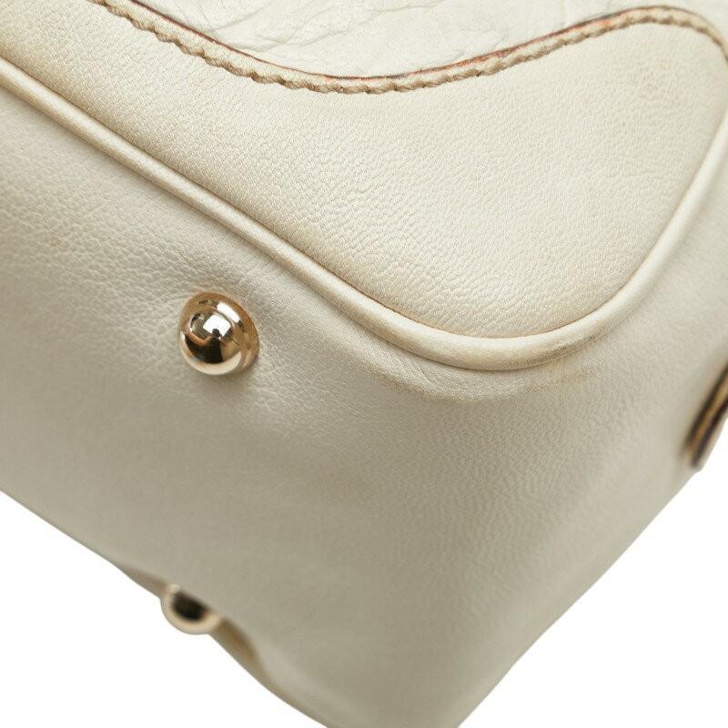 GUCCI Mini Boston Bag Hand Tote Purse Leather Off White Authentic