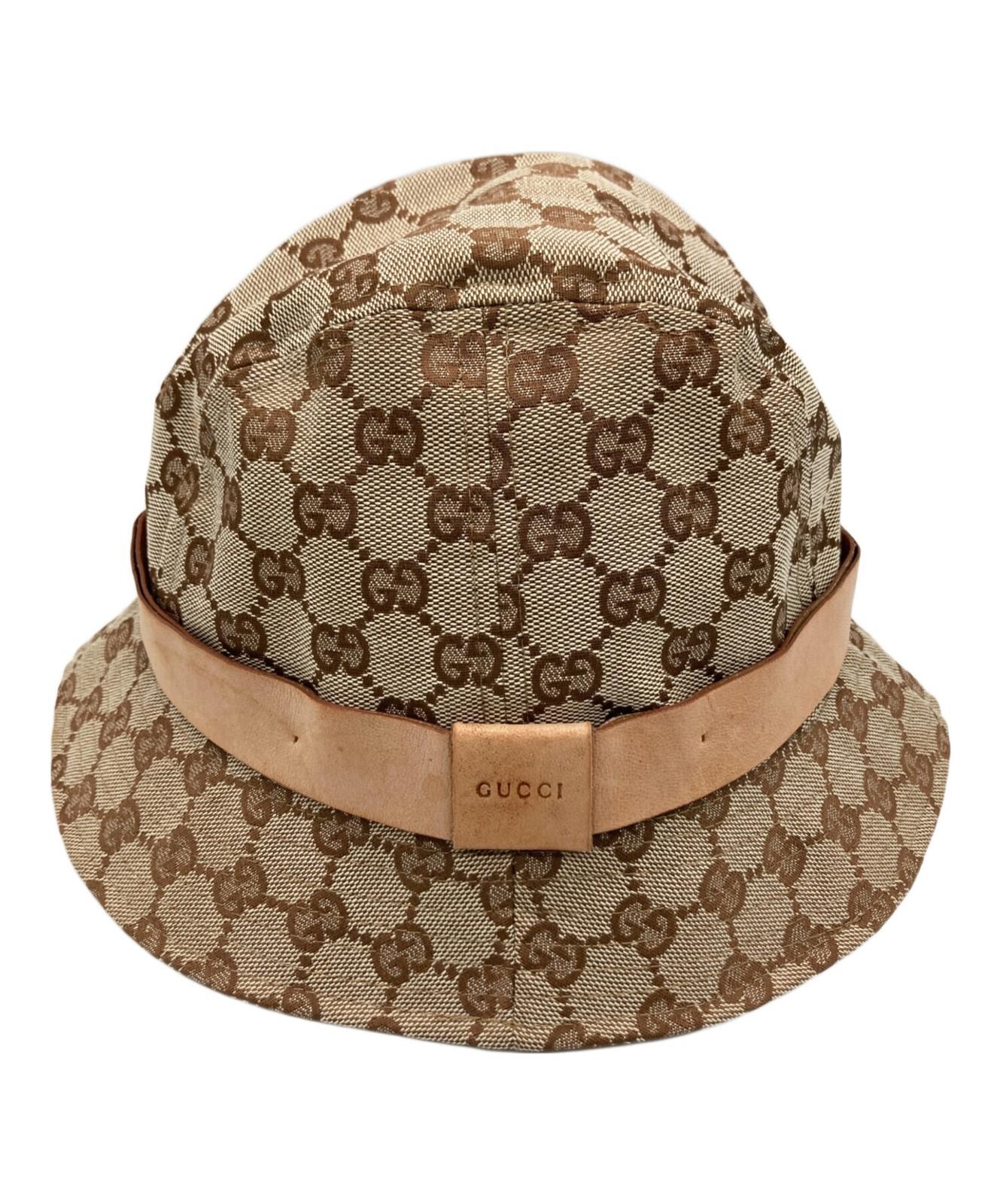 Gucci Bucket Hat GG Canvas Brown Unisex Authentic