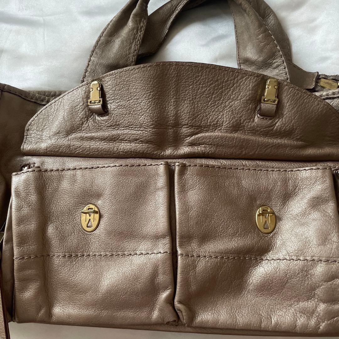 Chloe Hand Bag Tote Purse Tracy Leather Beige Gold Authentic