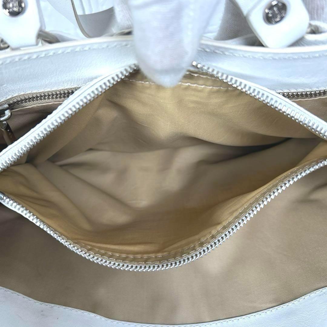 CELINE Hand Bag Tote Purse Leather White Authentic