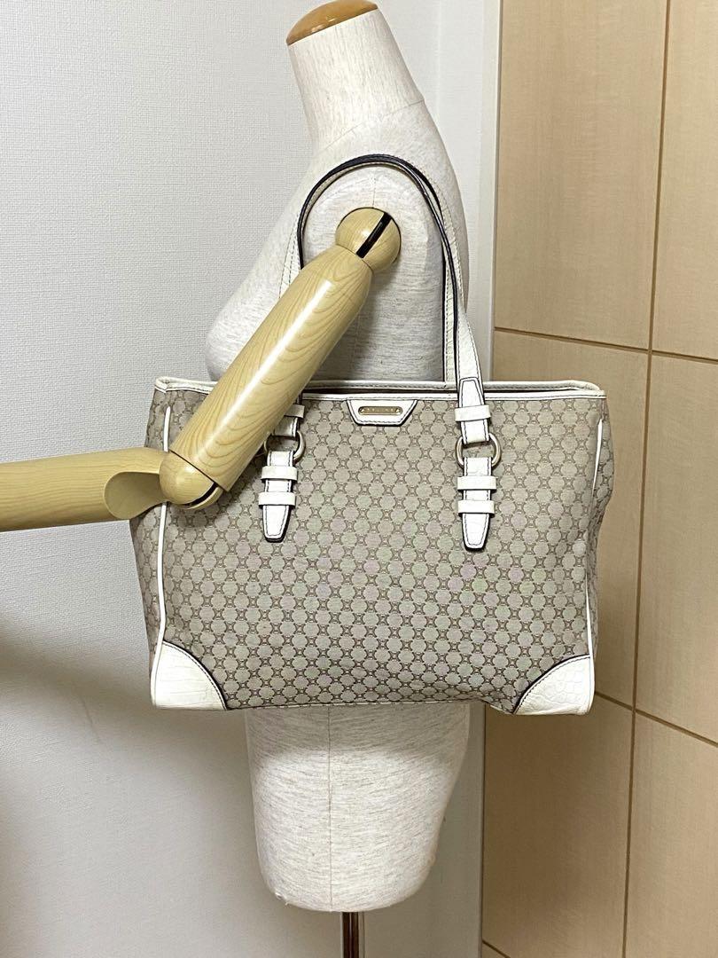 CELINE tote bag Purse Macadam Canvas Leather Beige Women's Used Authentic