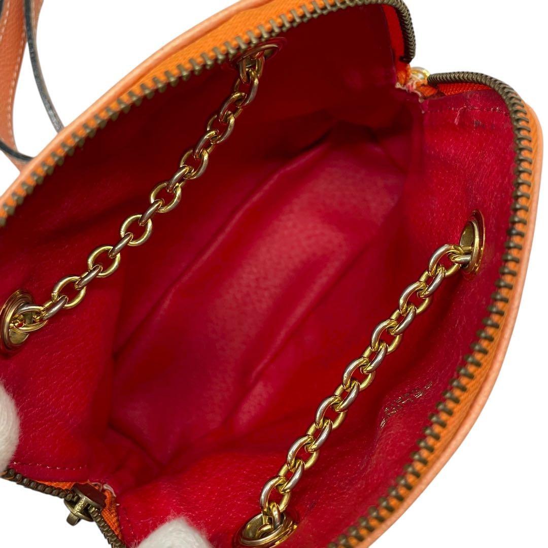 CELINE shoulder bag Purse Leather chain Orange Gold Women's Authentic Used