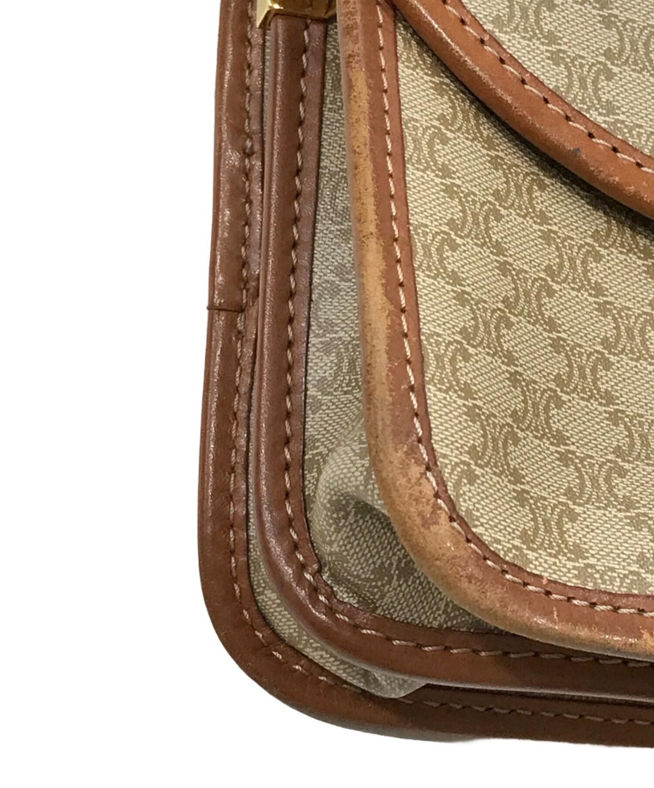 CELINE shoulder bag Purse Triomphe Leather PVC Beige Gold Used Unisex Authentic