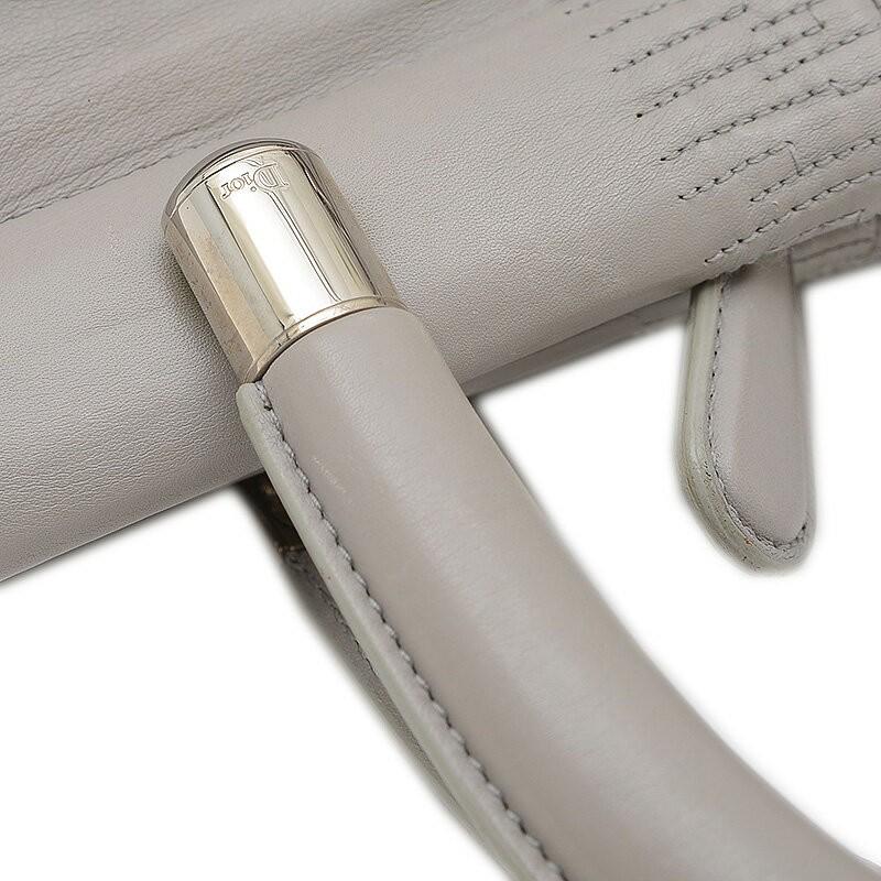 Christian Dior Hand Bag Tote Purse Leather Gray Authentic