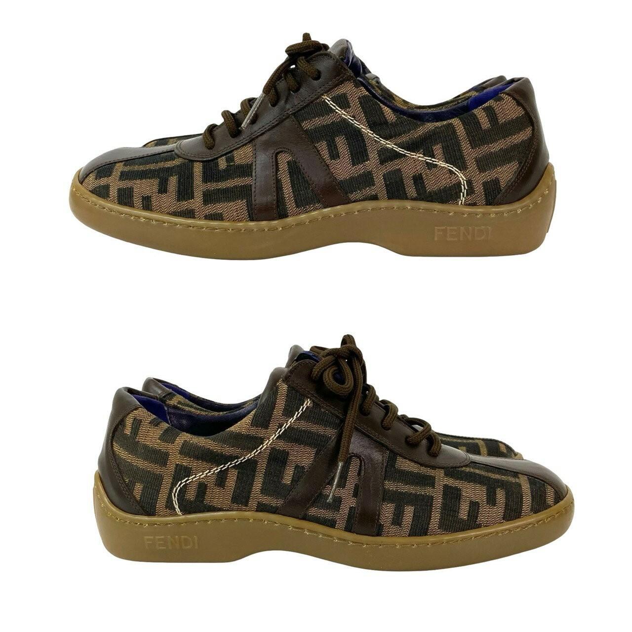 FENDI Sneakers Shoes FF Zucca Low-Cut EU 37.0 US 7.0 Brown Khaki Authentic