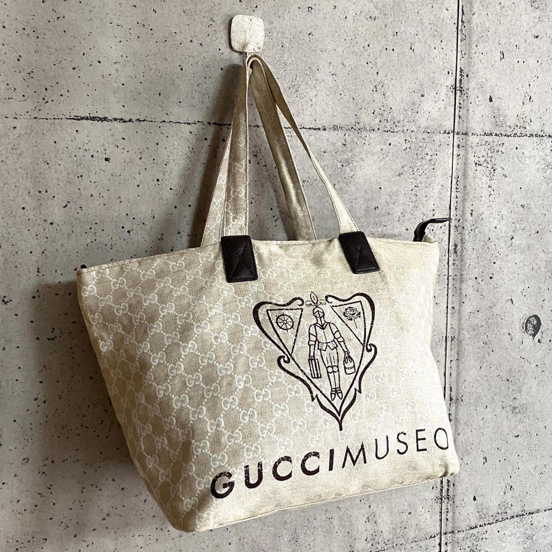 GUCCI Hand Bag Tote Purse GG Canvas Leather Beige Authentic