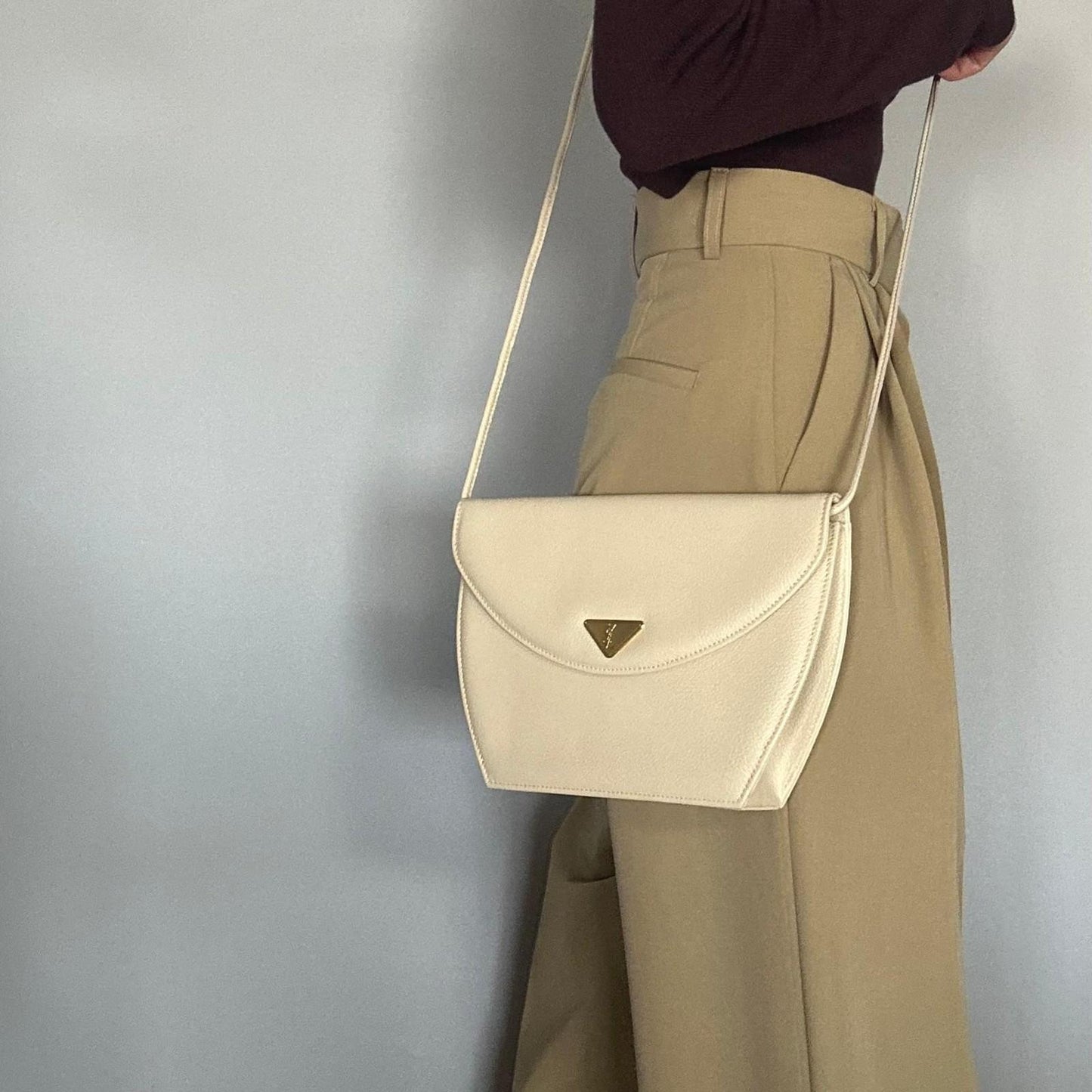 Saint Laurent Bag YSL Cassandra Shoulder Purse Leather BeigeYellow Gold Auth