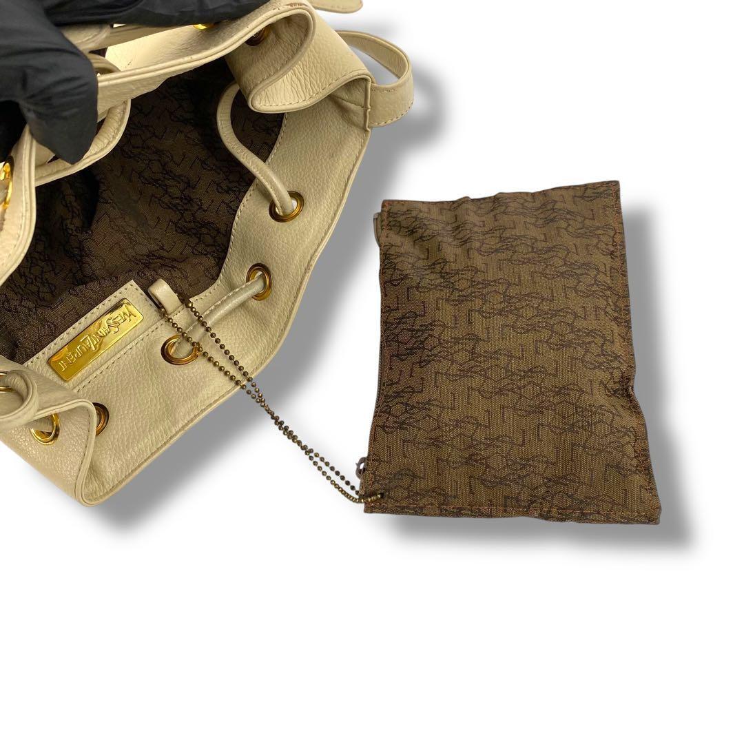 Saint Laurent Hand Shoulder Bag Tote Purse YSL Cassandra Leather Off White Beige