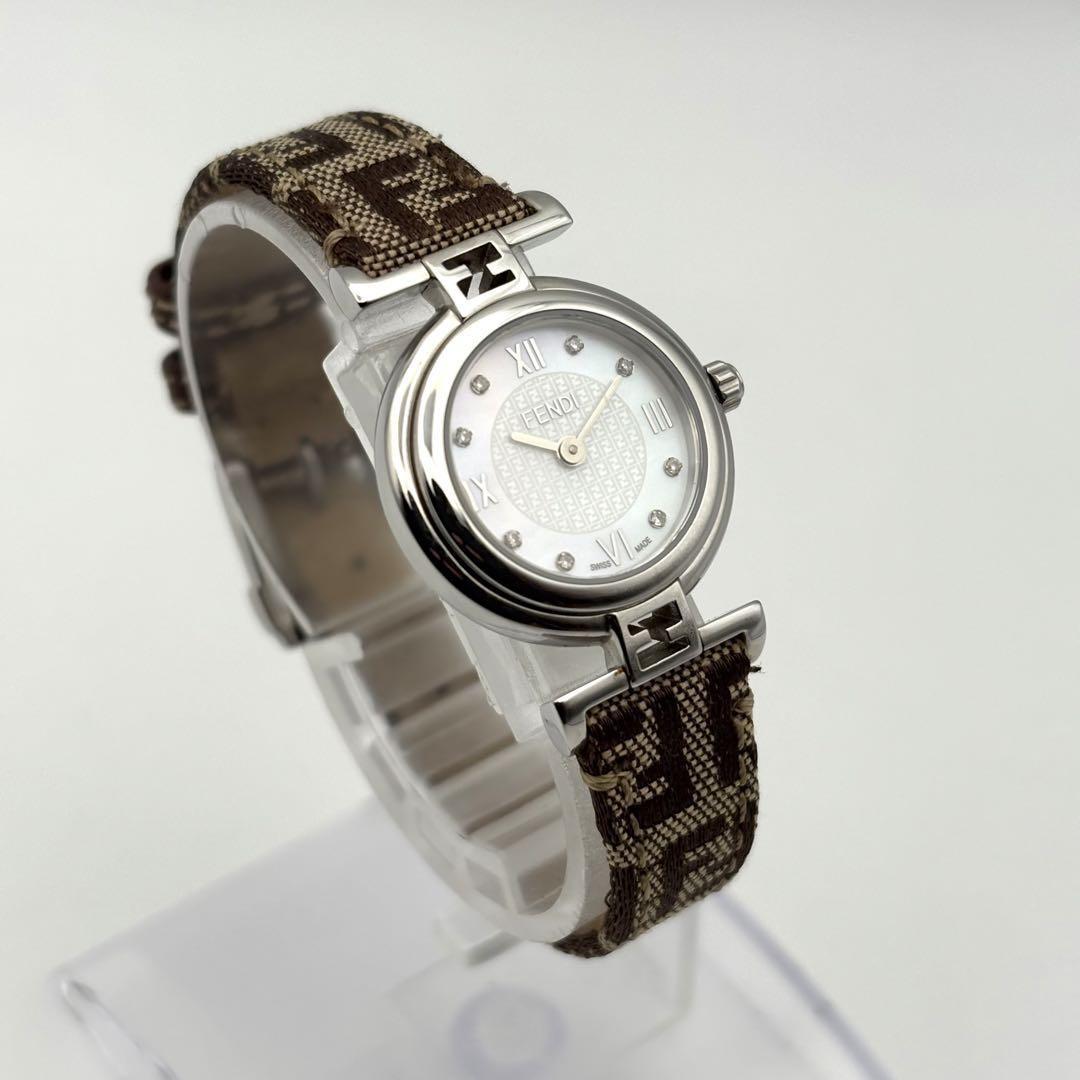 FENDI Quartz Watch Wristwatch FF Zucca Logo Brown Silver Women's Authentic