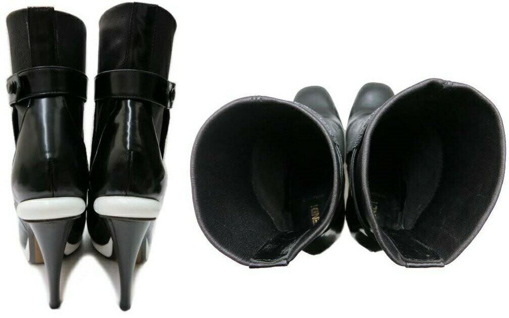 FENDI Boots Shoes EU 37.5 US 7.5 Leather Razza Black White Authentic