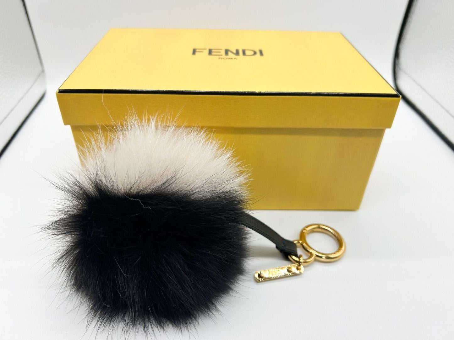 FENDI Bag Charm Key Holder Strap Fur Authentic