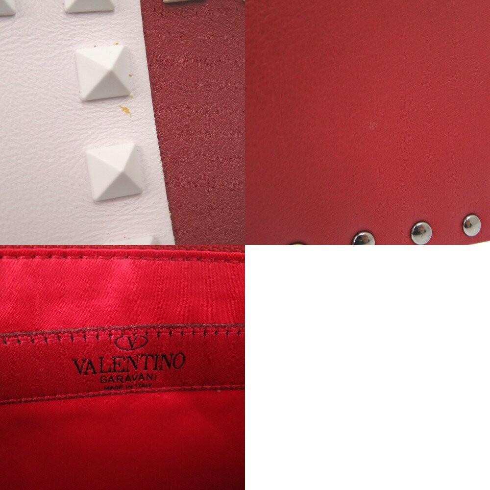 Valentino Garavani Clutch Bag Second Bag Rockstuds Leather Red Authentic