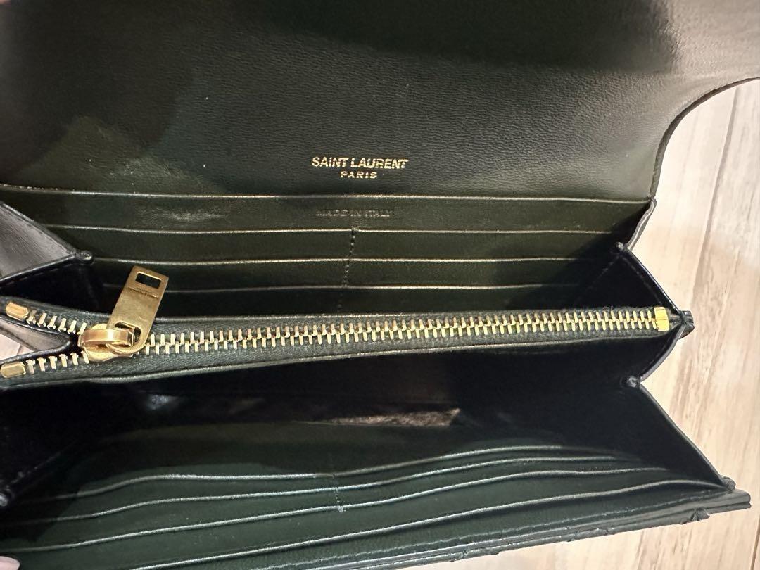 Saint Laurent Flap Wallet Long Purse YSL Cassandra Quilting Khaki Authentic