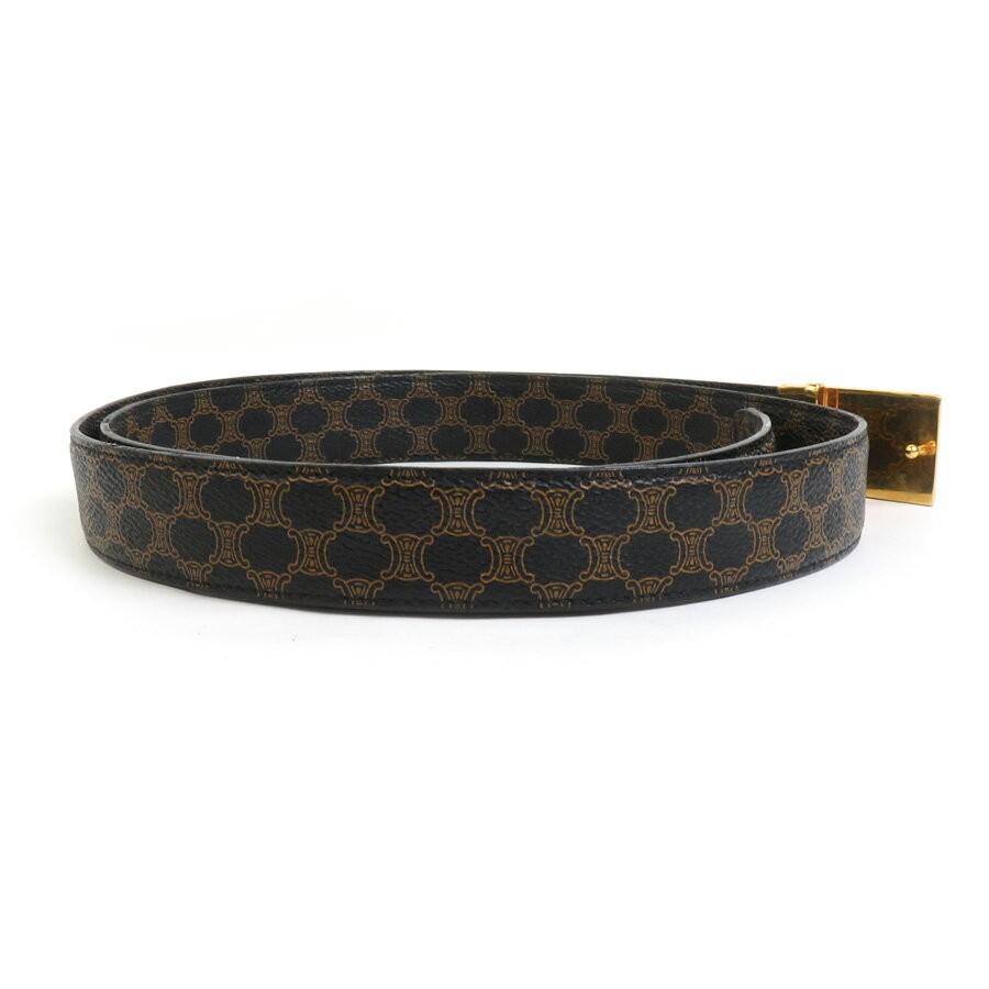 CELINE Men's Belt Macadam PVC Metal Black Brown Gold Authentic