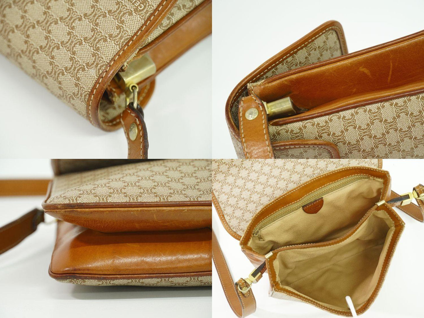 CELINE Shoulder Bag Purse Macadam PVC Beige Authentic