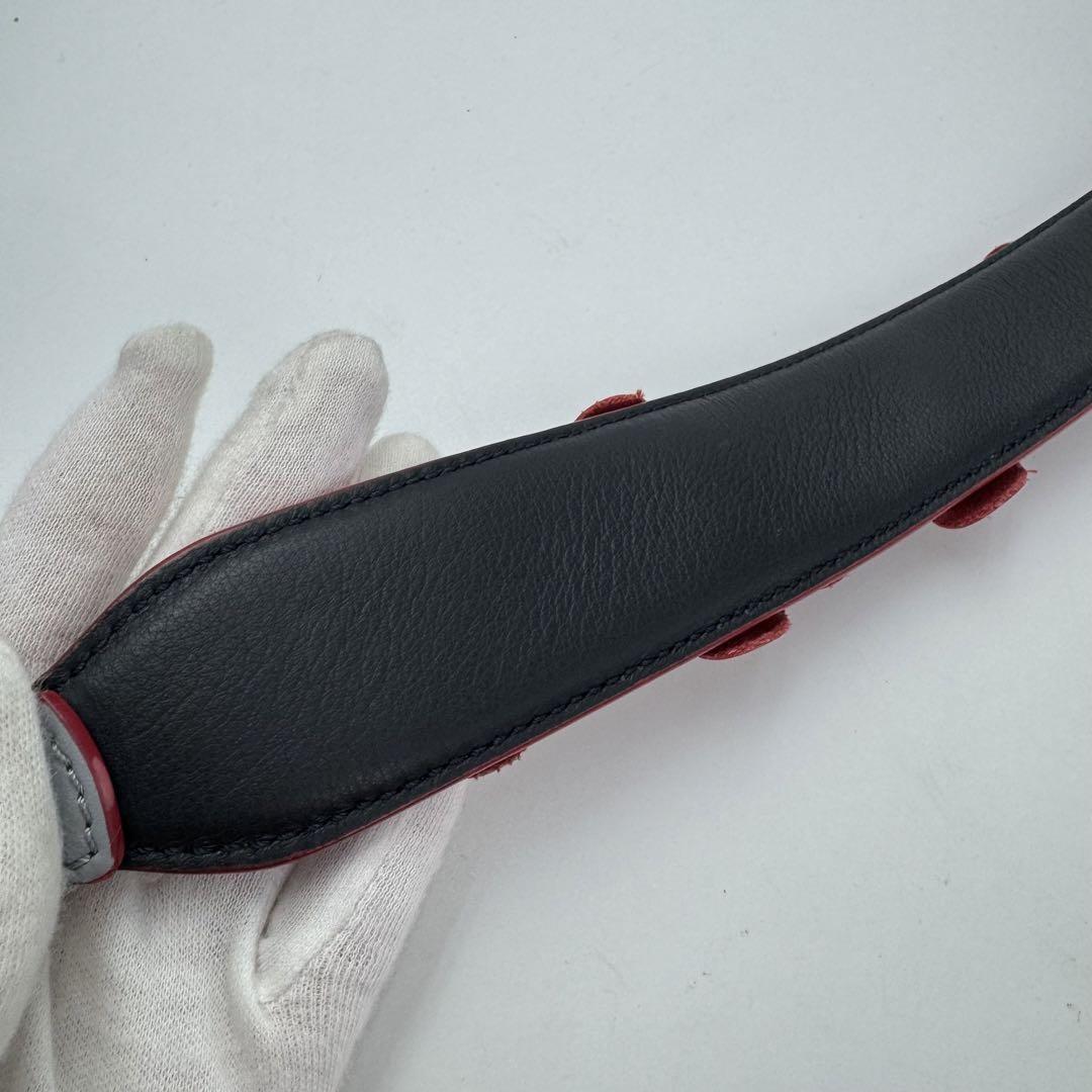 FENDI Shoulder Strap Strap you Belt Flower Leather Red Navy Blue Authentic