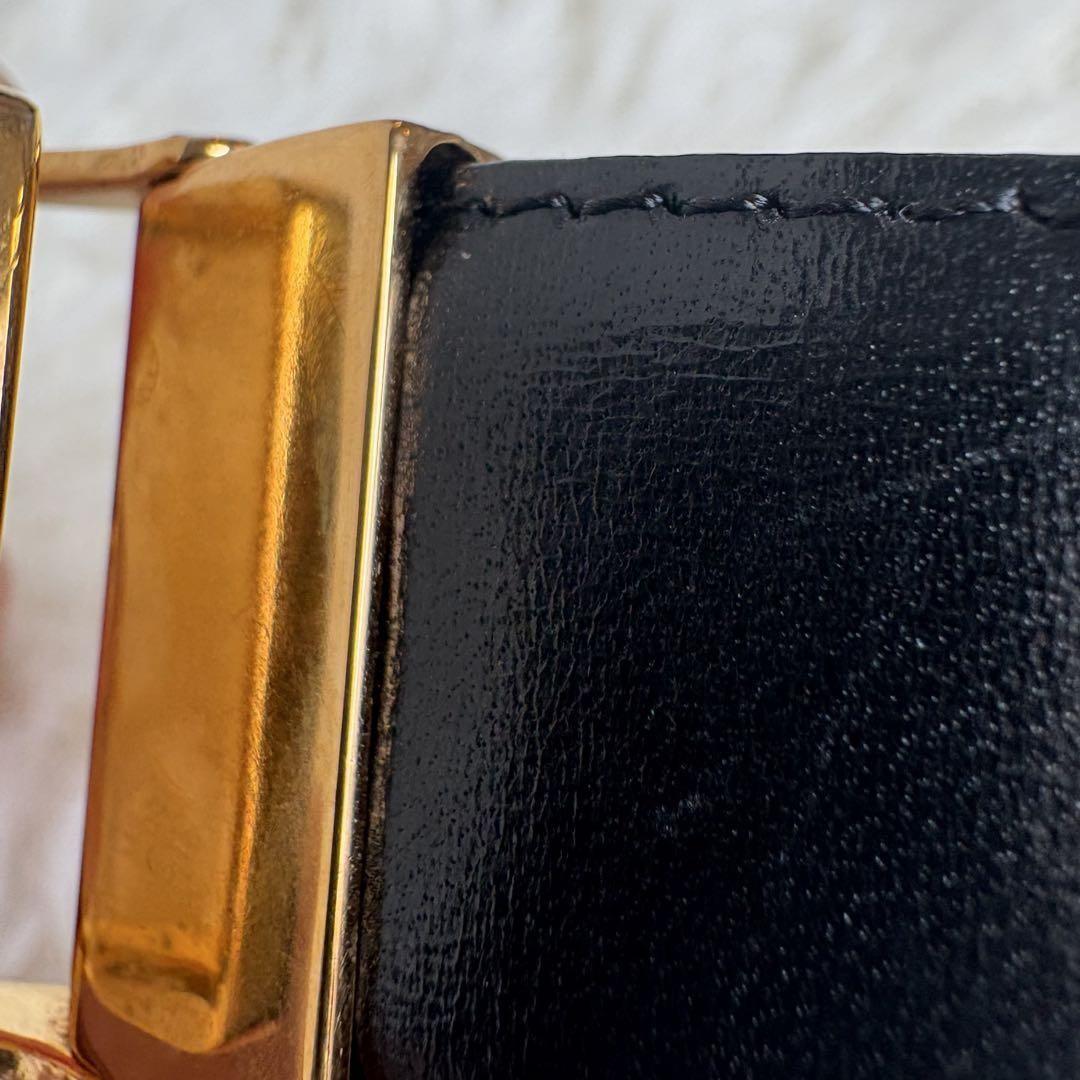 Saint Laurent Men's Belt YSL Cassandra Leather Gold Black Authentic