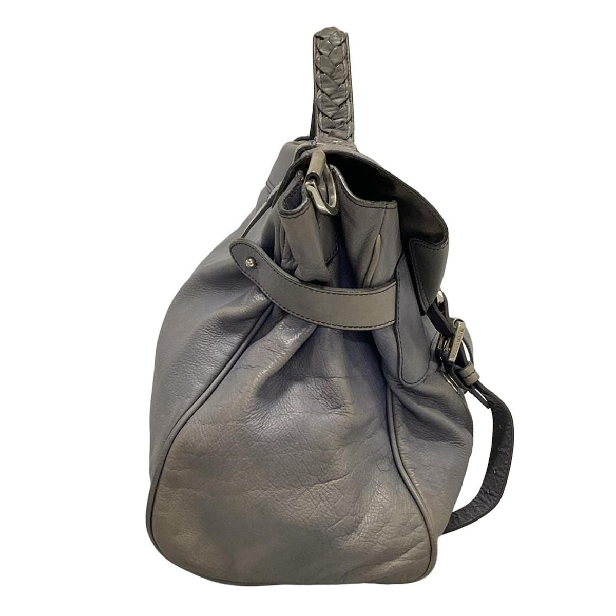 MULBERRY Hand Bag Tote Purse Turn Lock Leather Blue Gray Authentic