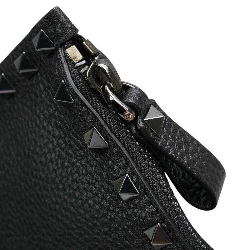 Valentino Clutch Bag Second Bag Rockstuds Leather Black Authentic