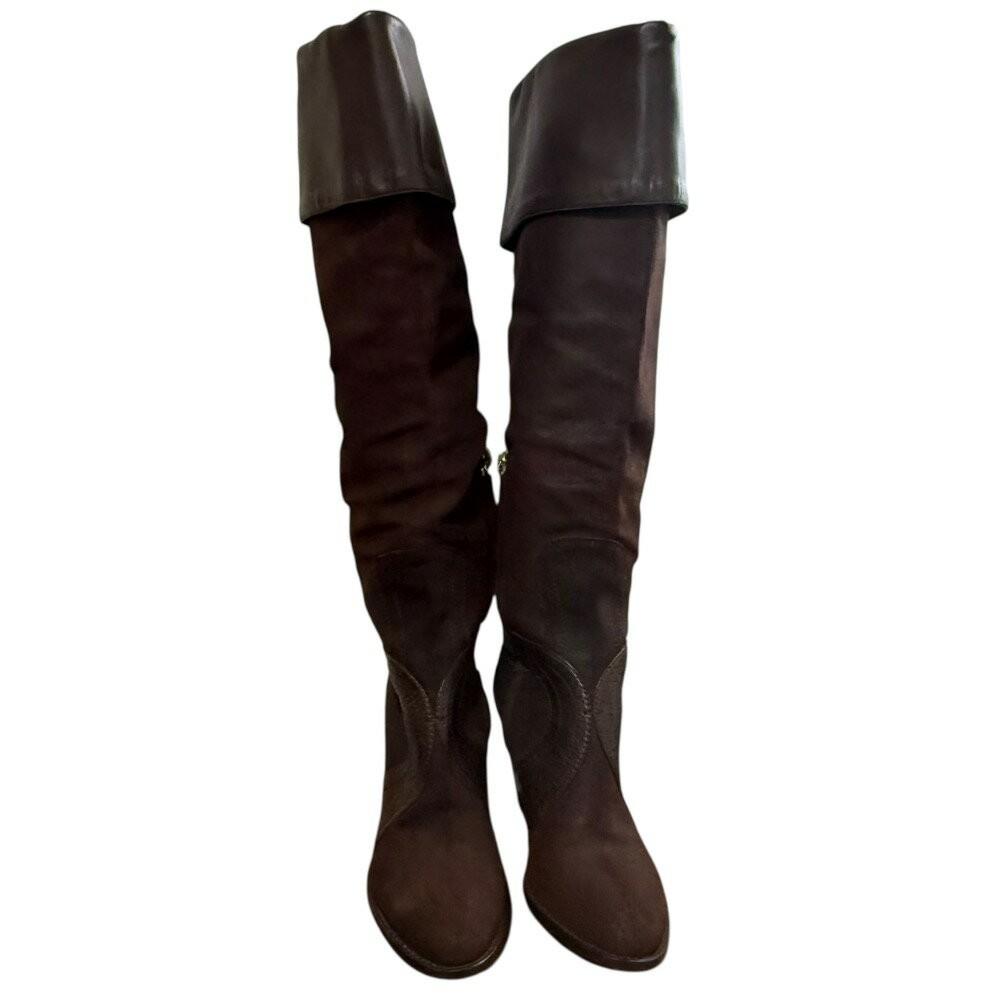 Christian Dior Long Boots Shoes EU 37.5 US 7.5 Suede Brown Authentic
