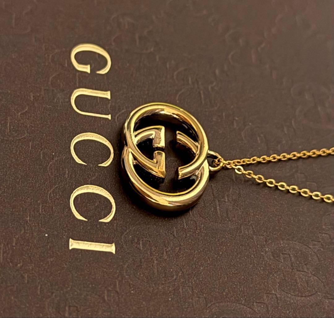 GUCCI Necklace Pendant GG logo charm Gold Men Accessory Authentic