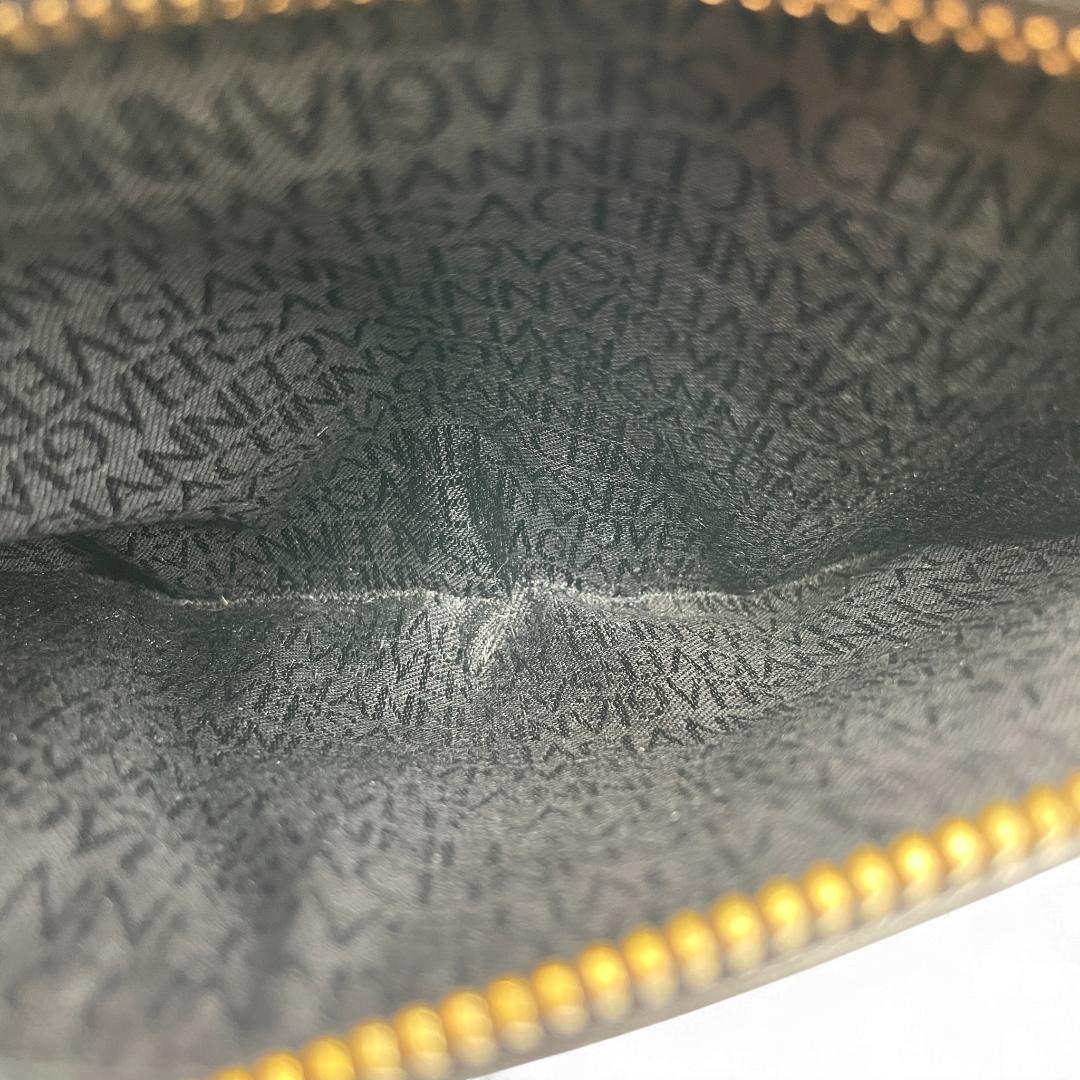 VERSACE Hand Bag Tote Purse Sunburst Leather Black Authentic