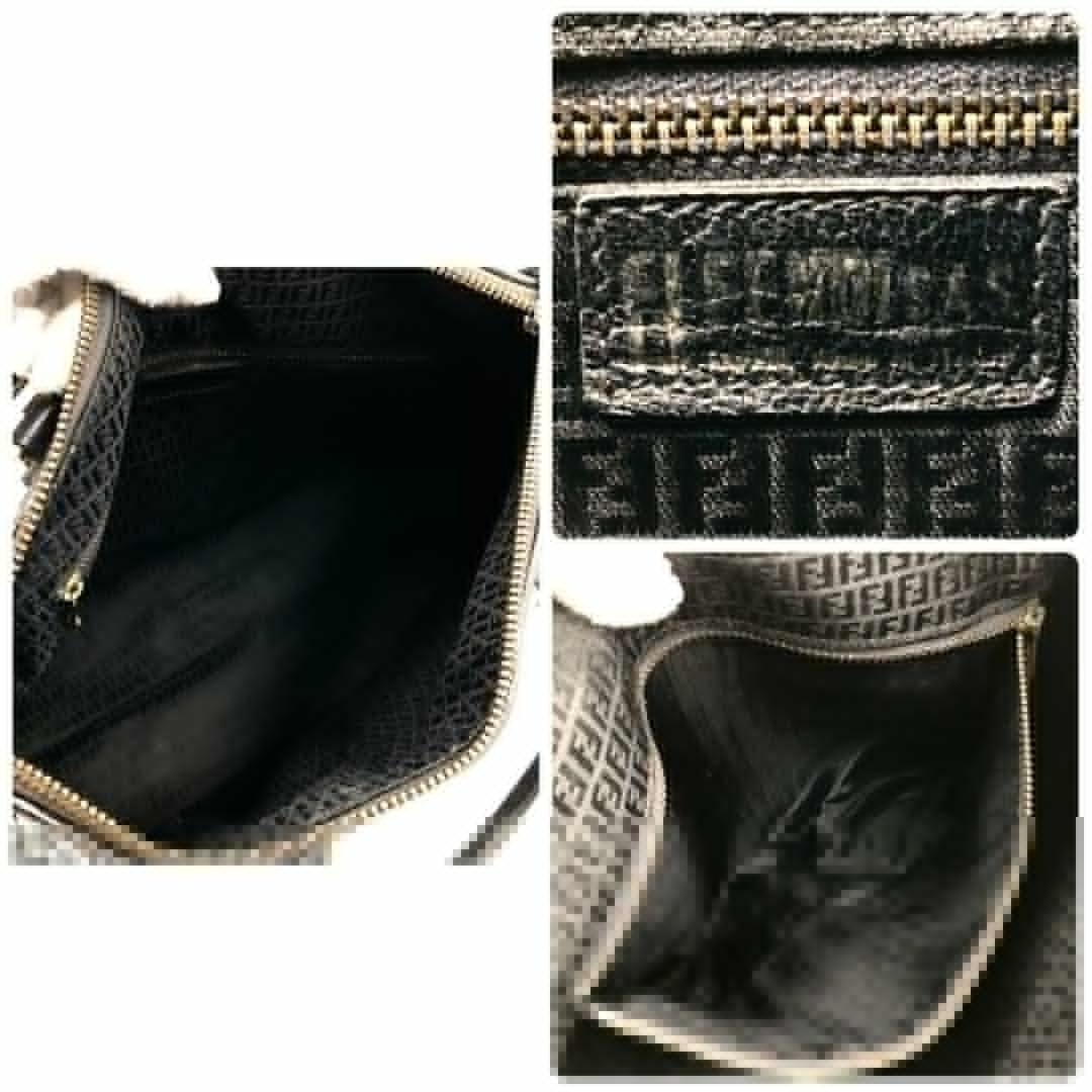 FENDI Mini Boston Bag Hand Tote Purse FF Leather Black Authentic