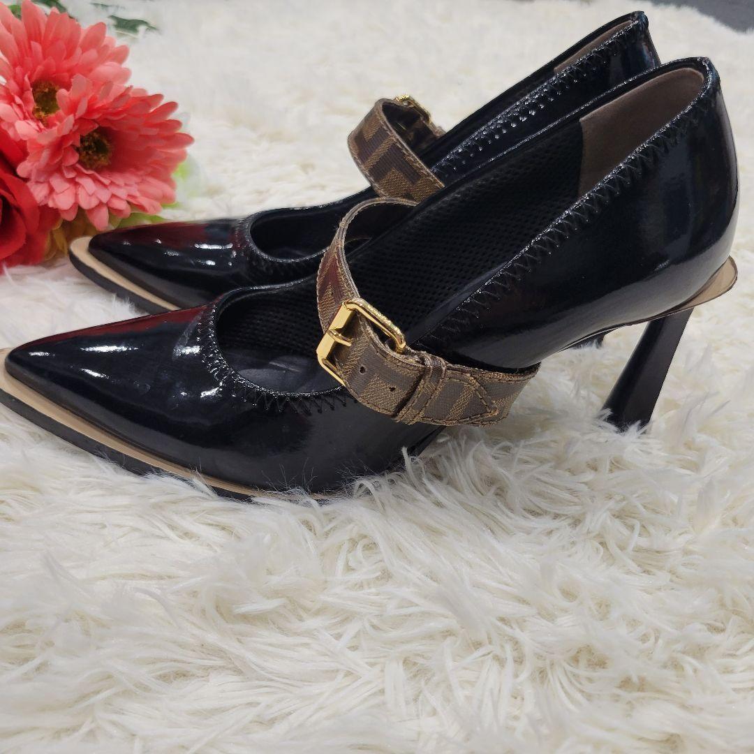 FENDI Shoes Pumps Heel FF Zucca EU 38 US 8 Black Authentic