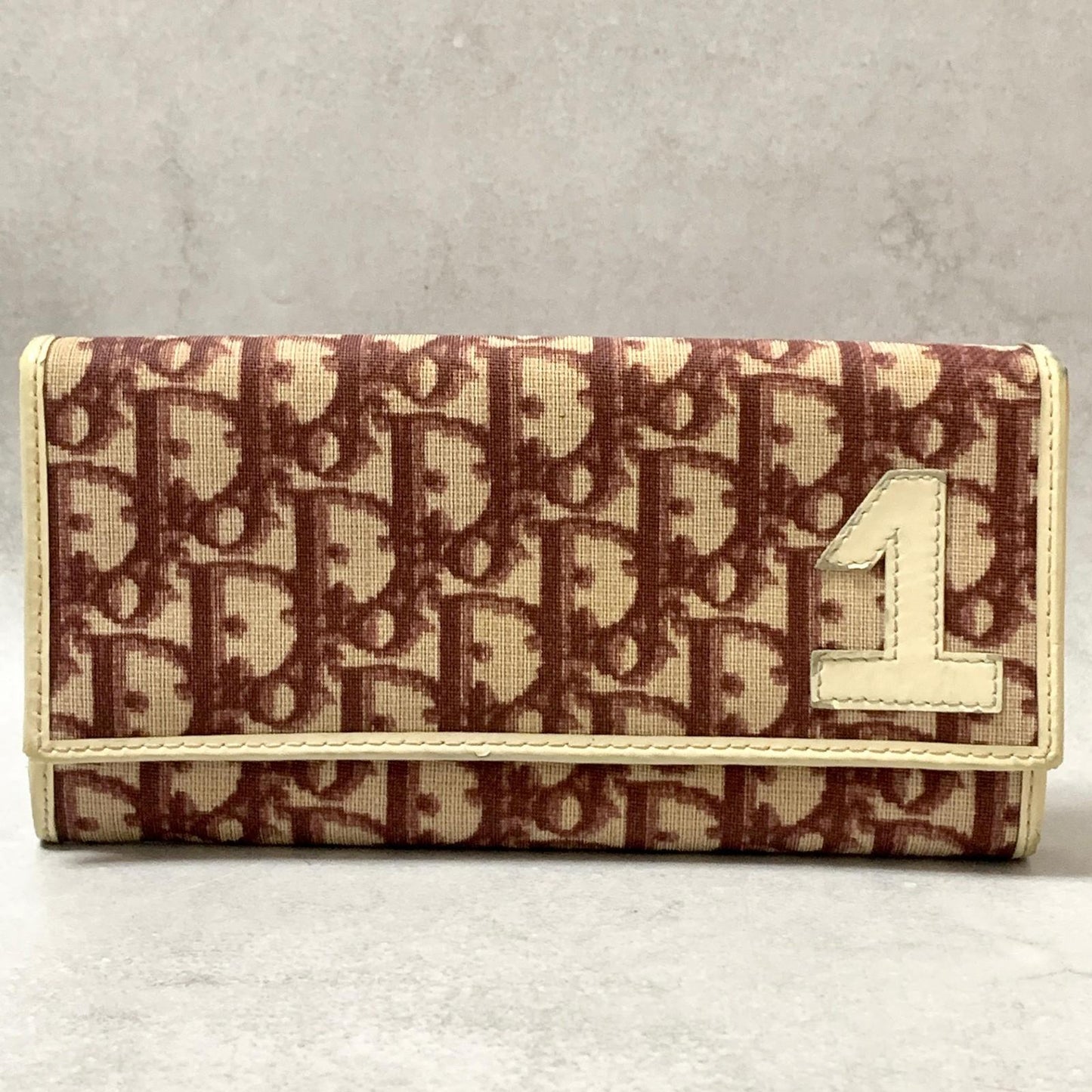 Christian Dior Wallet Trotter No.2 PVC Flap Long Purse Canvas Red Authentic