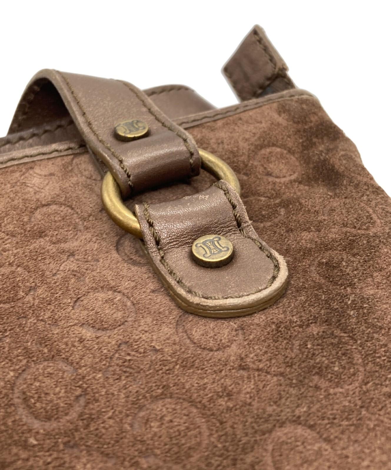 CELINE Hand Bag Tote Purse C Macadam Suede Brown Authentic
