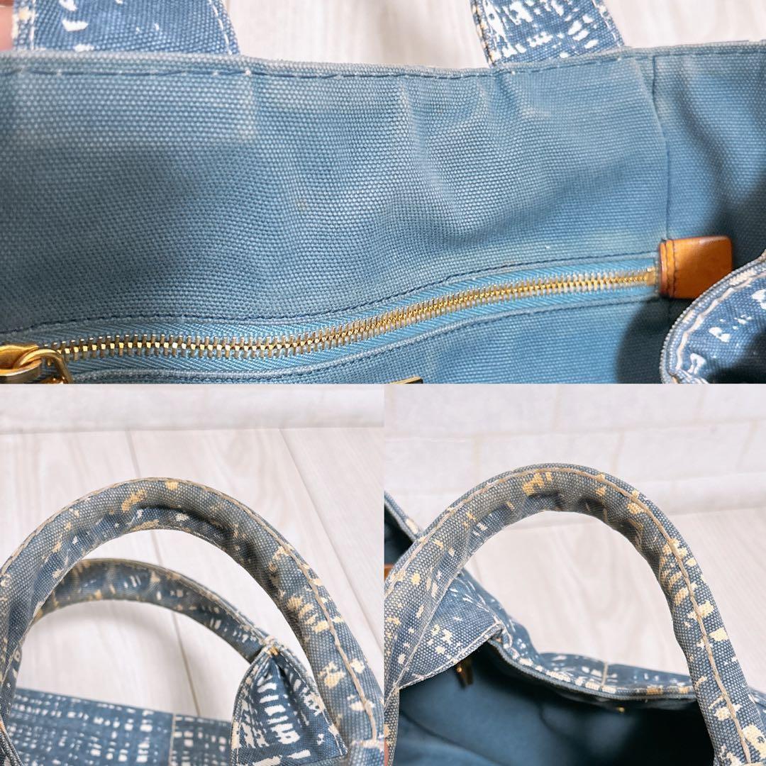 PRADA Hand Bag Tote Purse Logo Denim Authentic