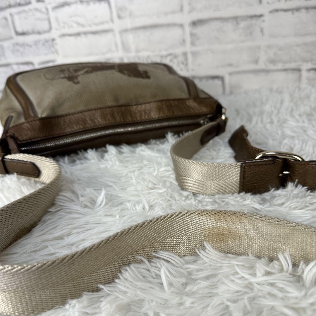 CELINE shoulder bag Purse Horse carriage Brown Canvas Leather Authentic Women's