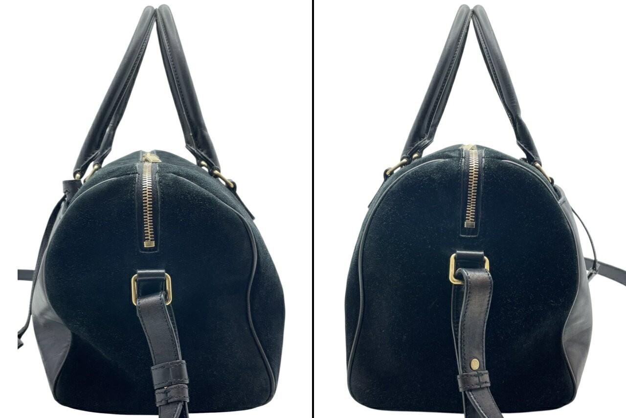 Saint Laurent Hand Shoulder Bag Tote Purse Leather Suede Black Authentic