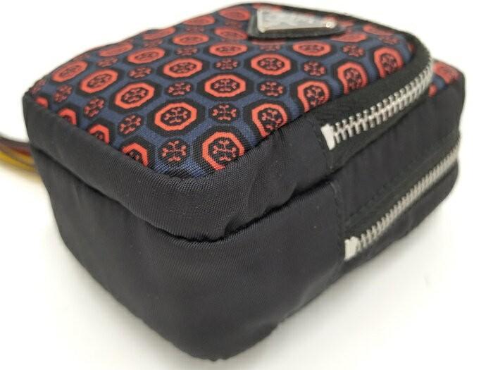 PRADA Key Ring Keychain Bag Charm Mini Pouch Logo Nylon Navy Authentic