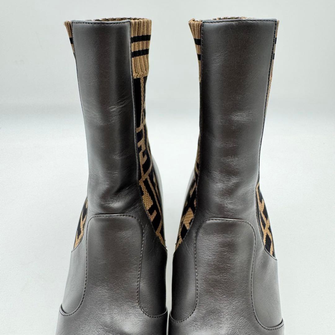 FENDI Short Boots Shoes FF Zucca EU 36.0 US 6.0 Leather Brown Authentic