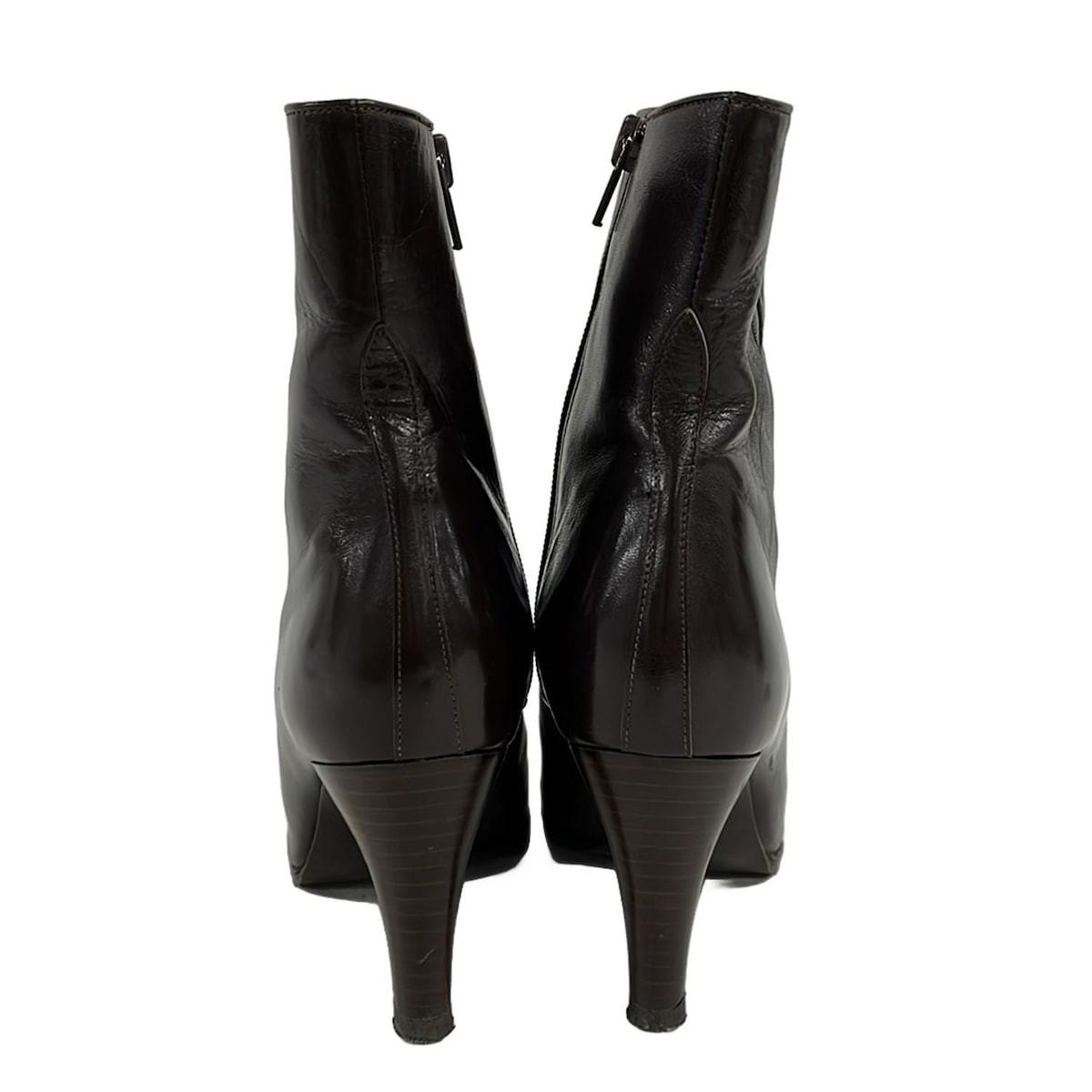 Christian Dior Short Boots Shoes EU 36 US 6 Leather Dark Brown Authentic