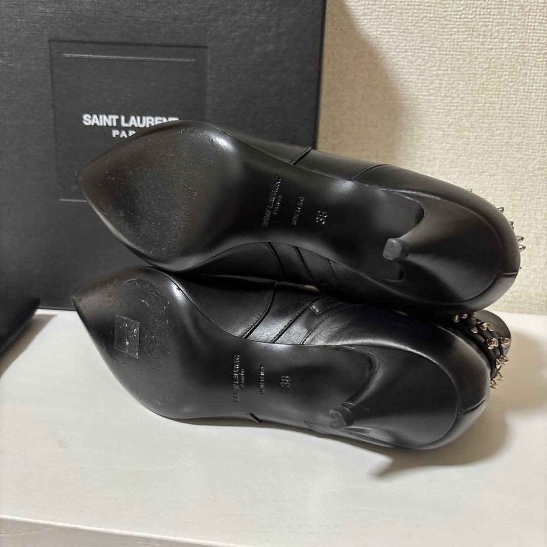Saint Laurent Paris Short Boots Shoes Studs EU 38 US 8 Black Authentic