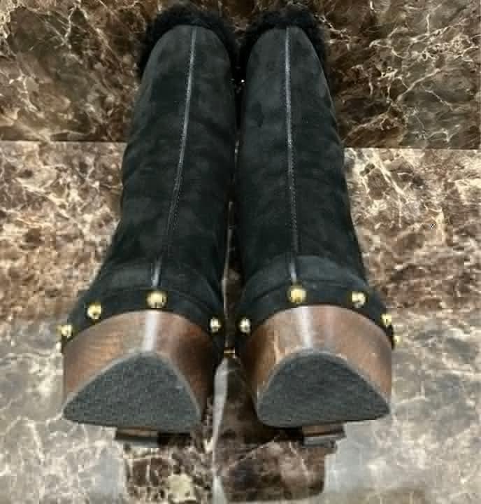 GUCCI Mouton Boots Shoes EU 37.5 US 7.5 Suede Black Authentic