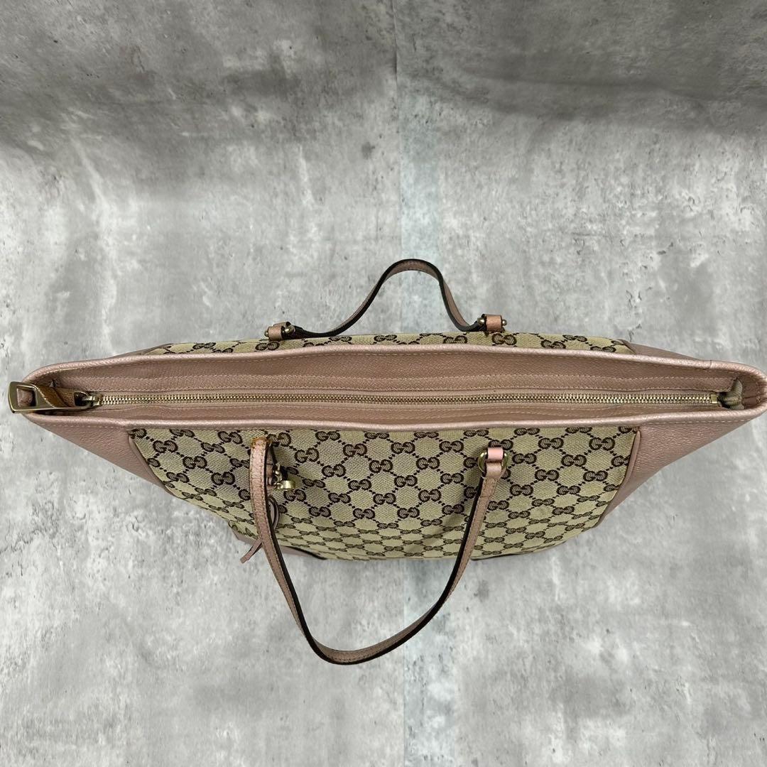 GUCCI Hand Bag Tote Purse GG Canvas Leather Pink Authentic