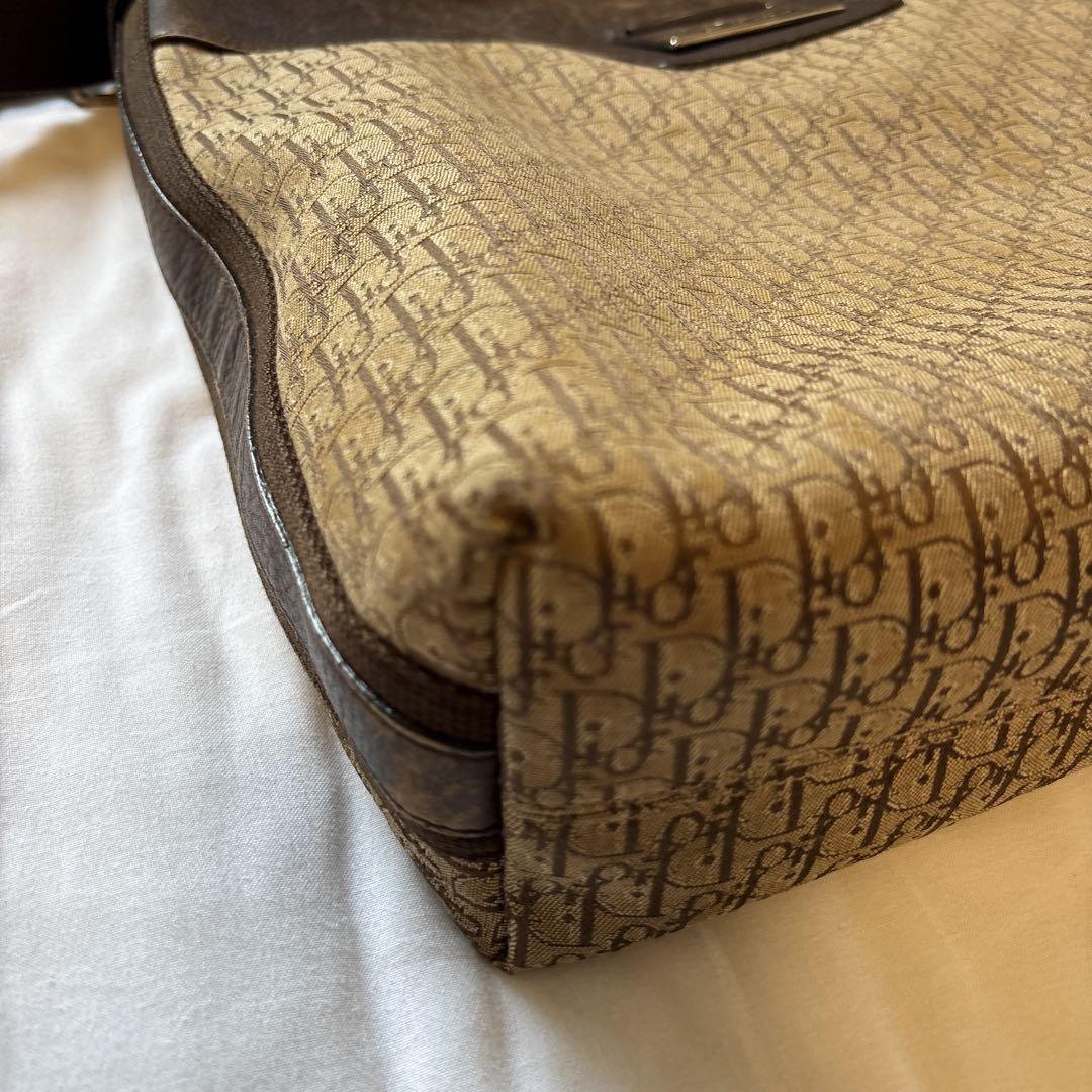 Christian Dior Shoulder Bag Purse Trotter Canvas Leather Brown Authentic