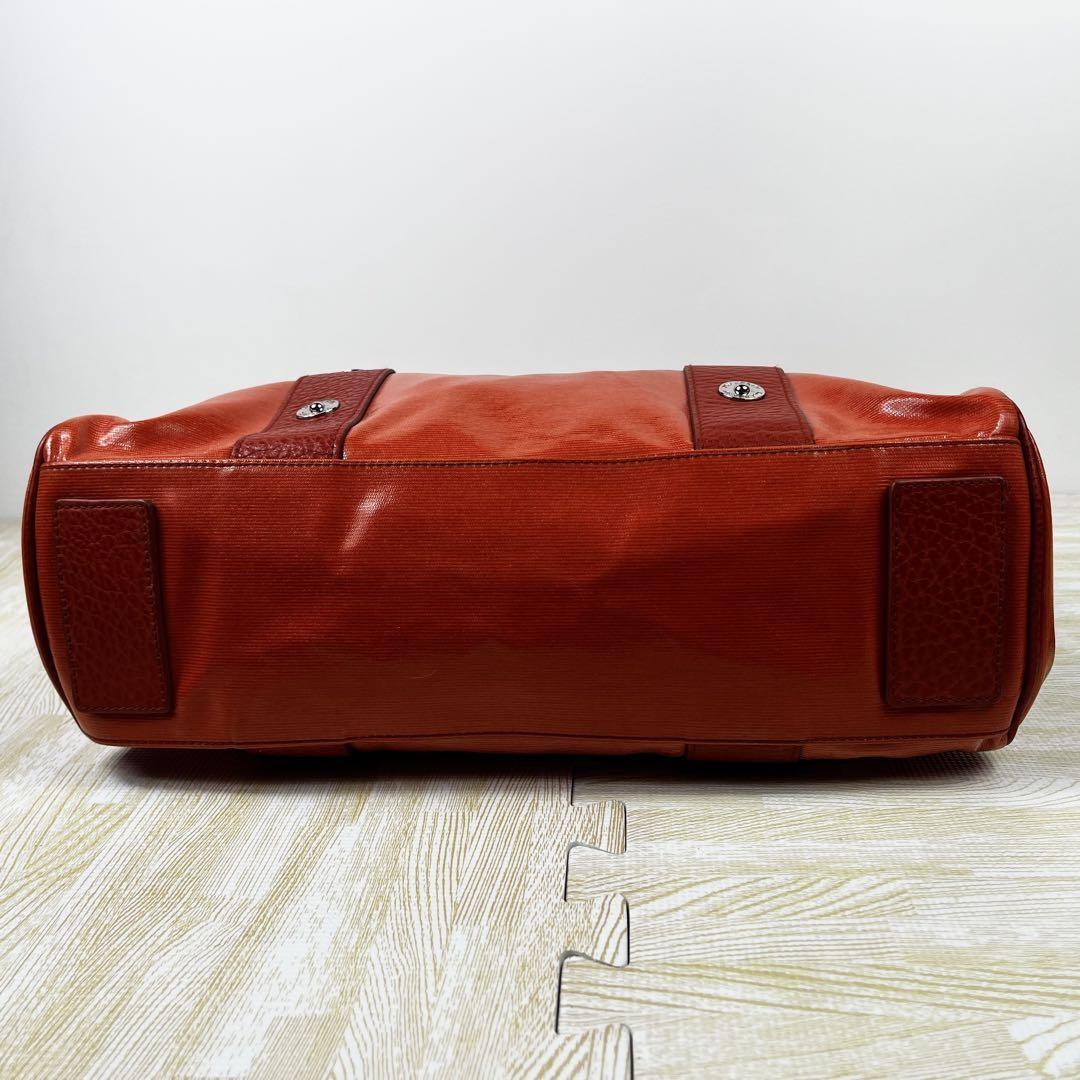 MULBERRY Hand Bag Tote Purse Bayswater Turn Lock PVC Leather Orange Authentic