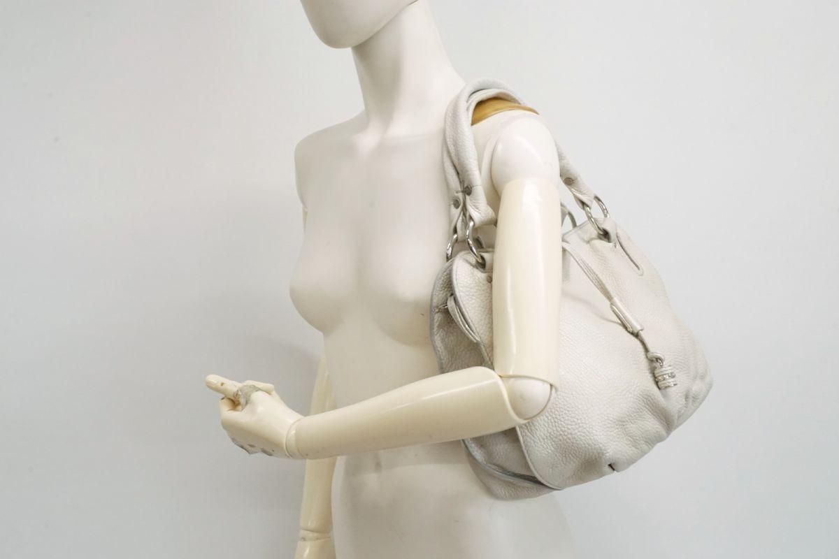 CELINE Hand Shoulder Bag Tote Purse Leather White Authentic