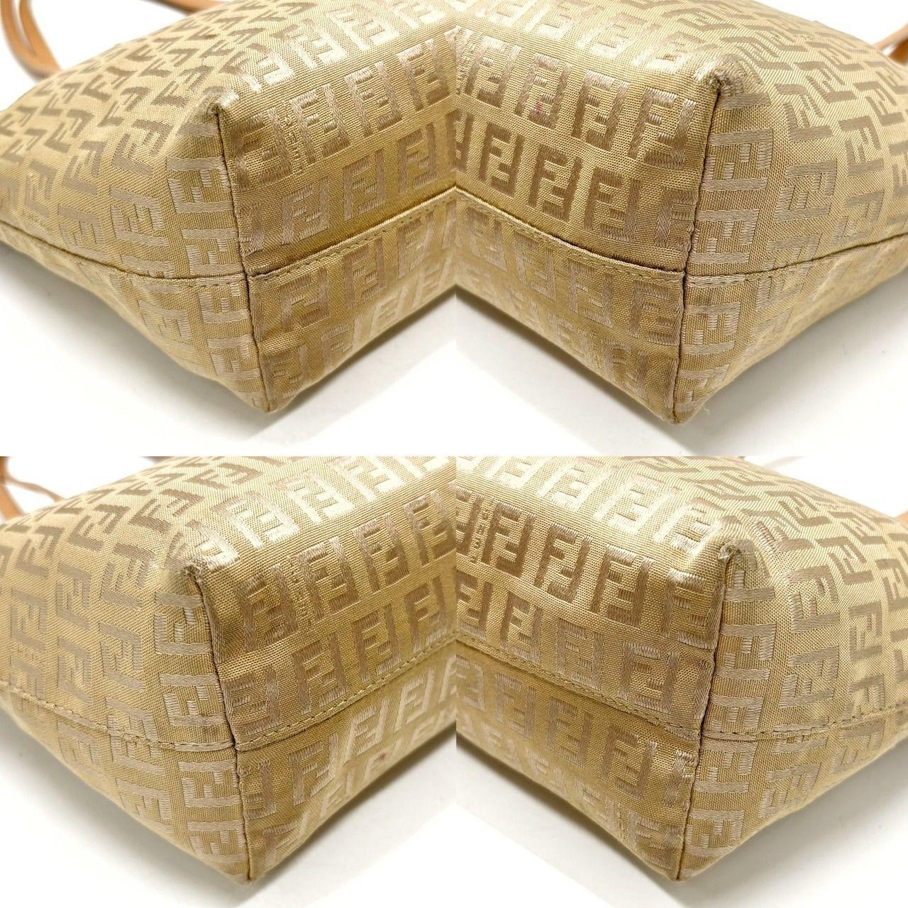 FENDI Hand Bag Tote Purse FF Zucchino Canvas Leather Beige Authentic