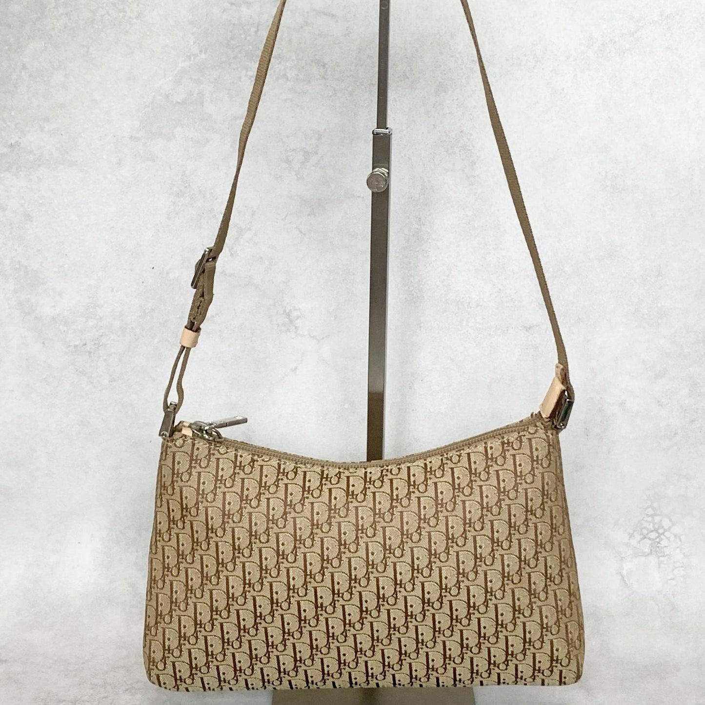 Christian Dior Handbag Trotter Accessory Pouch Shoulder Purse Canvas Beige Auth