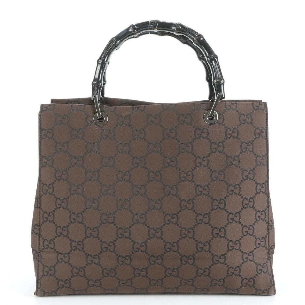 GUCCI Hand Bag Tote Purse Bamboo GG Brown Authentic
