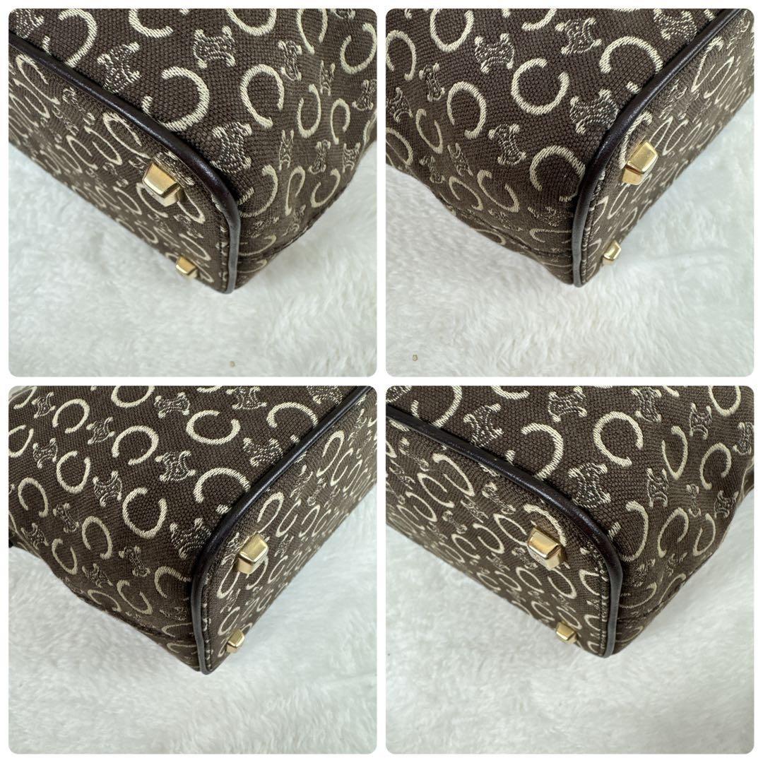CELINE Accessory Pouch Hand Bag Tote Purse C Macadam Canvas Dark Brown Authentic