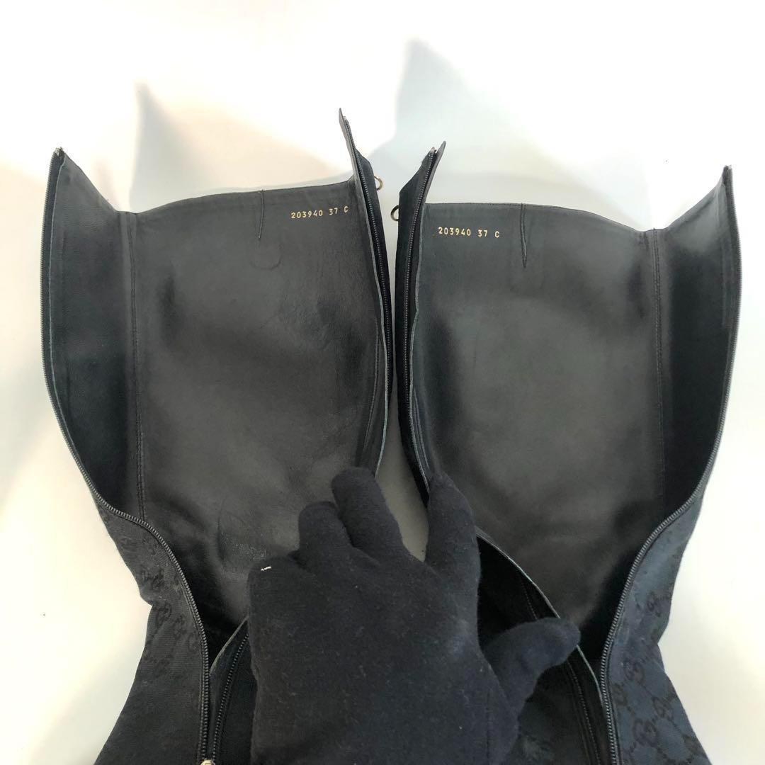 GUCCI Long Boots Shoes GG Canvas EU 37 US 7 Black Authentic