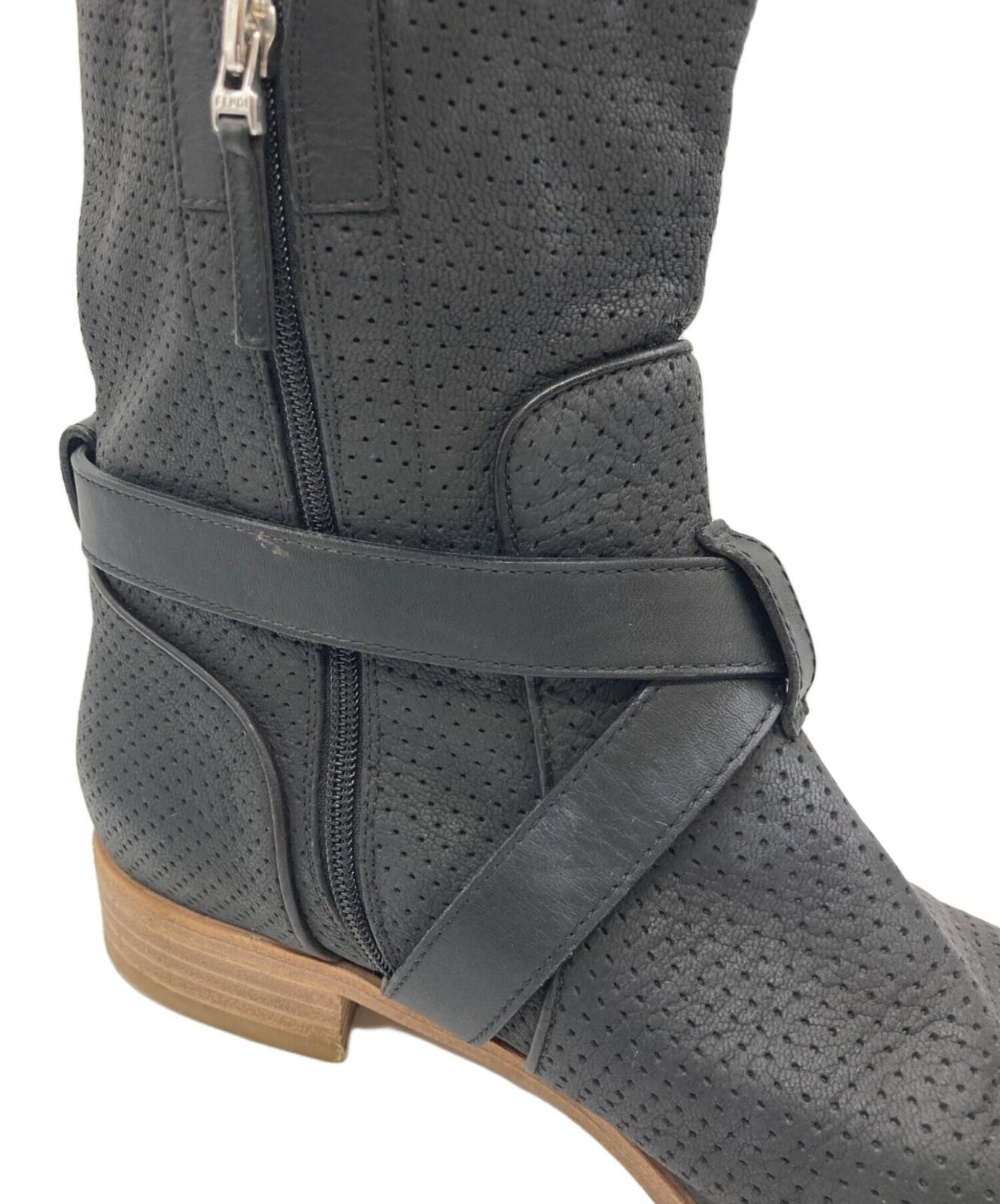FENDI Punching Boots Shoes EU 38 US 8 Black Authentic