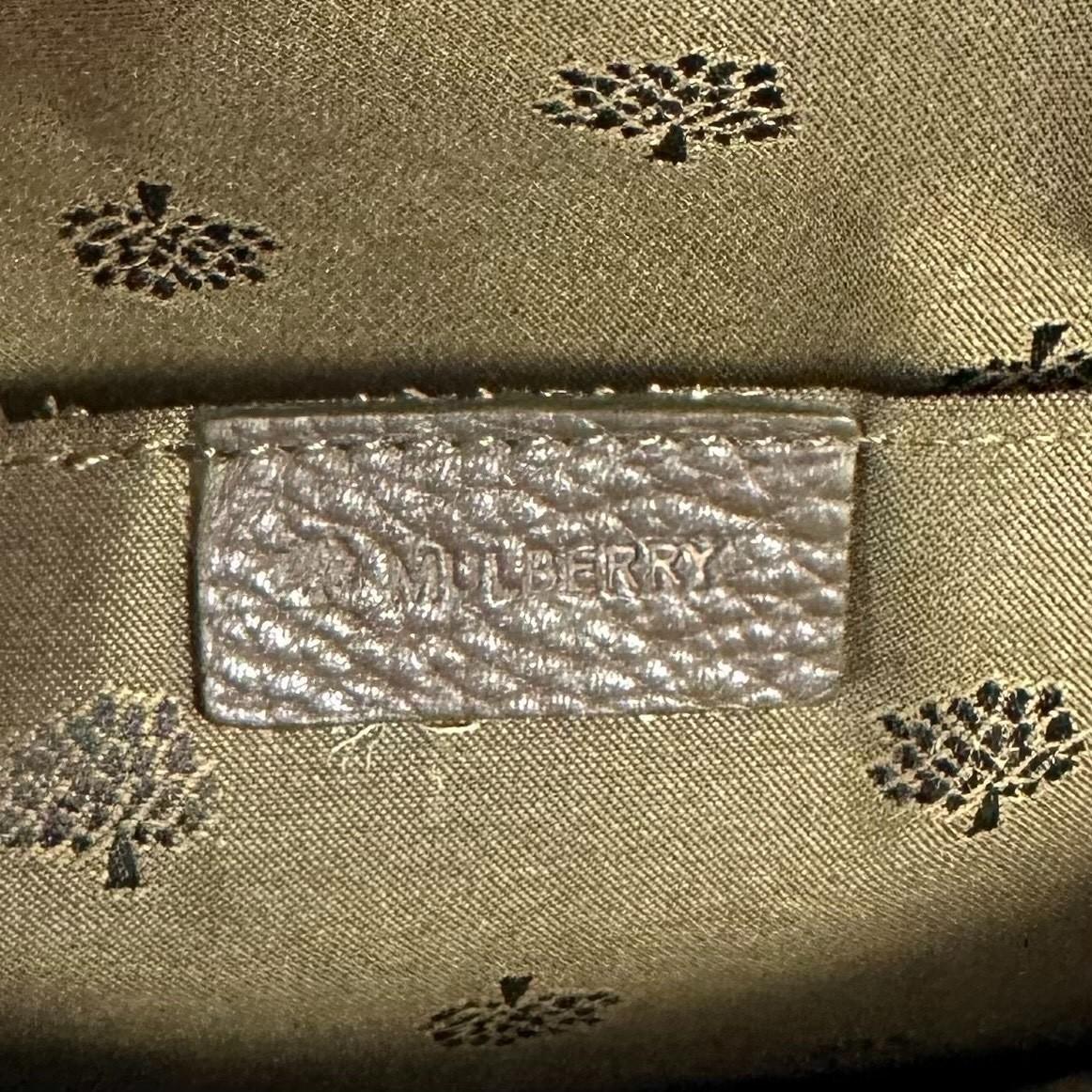 MULBERRY Clutch Handbag Shoulder Bag Purse Leather Dark Brown Gold Used Auth