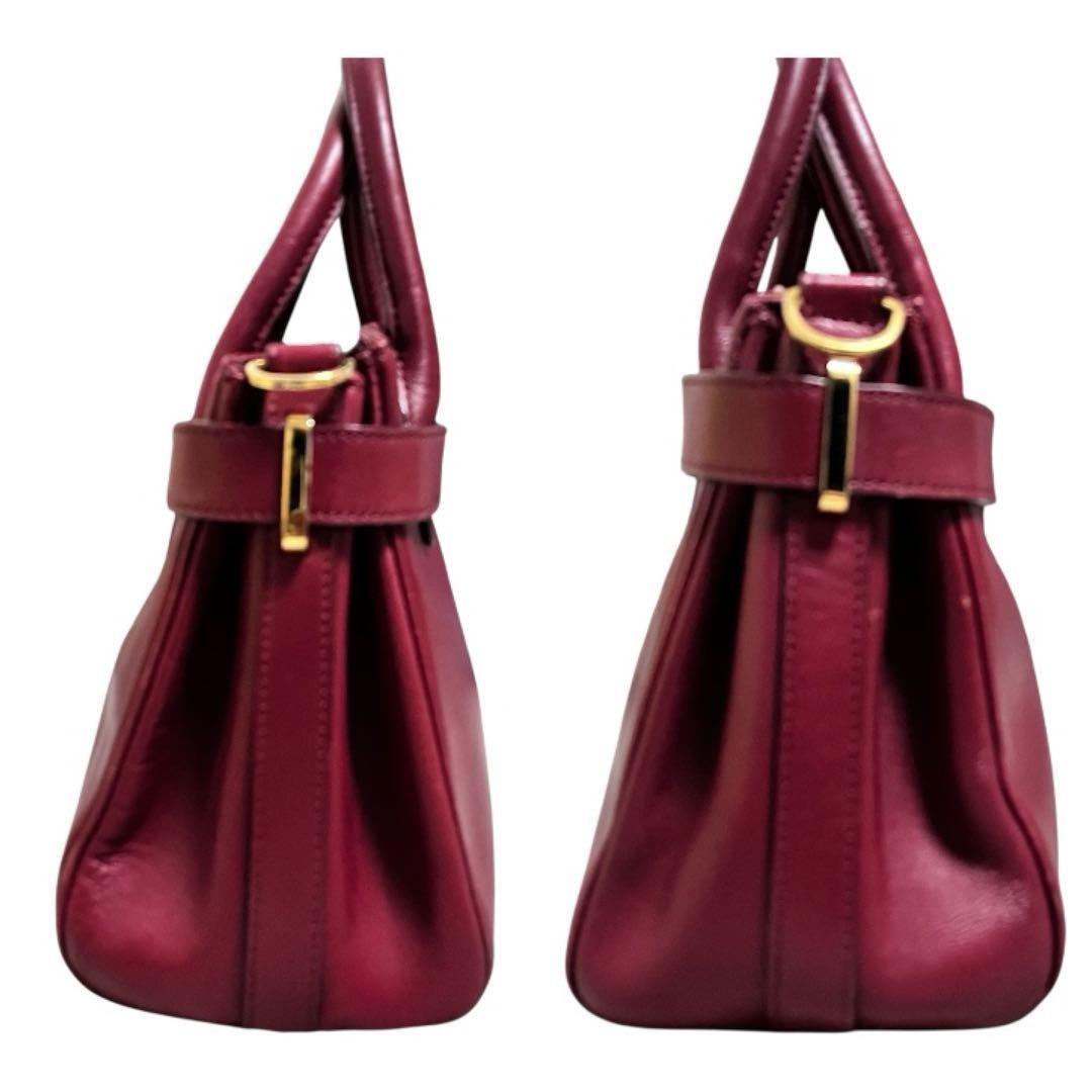 Valentino Garavani Hand Shoulder Bag Tote Purse 2way Leather Wine Red Authentic